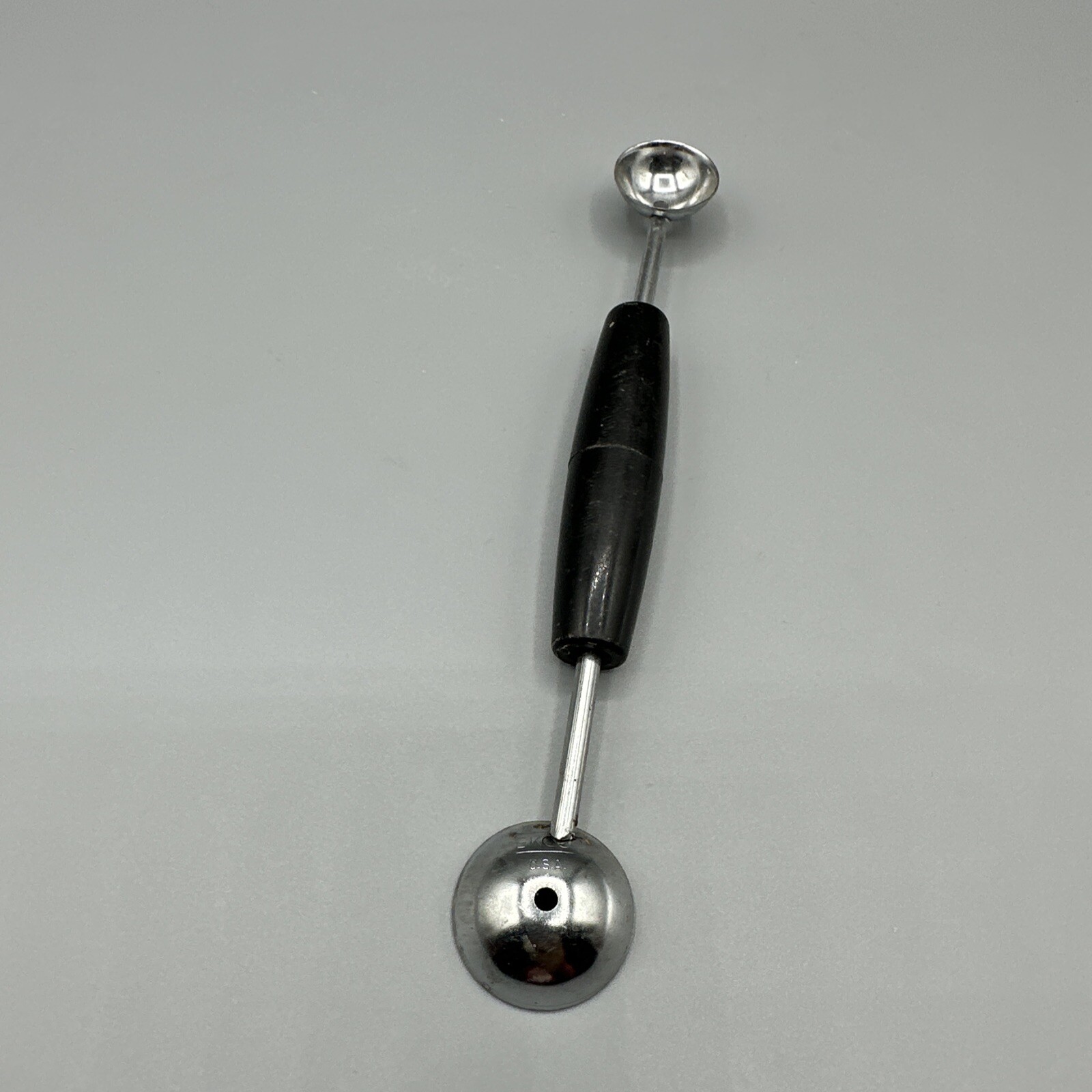Vintage EKCO USA Melon Baller Black Handle Double Headed Ball Scoop 3/4" 1 .25"
