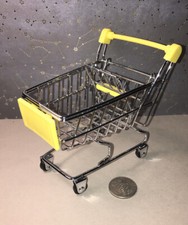 MINIATURE YELLOW SHOPPING CART FOOD METAL BRAND NEW L K