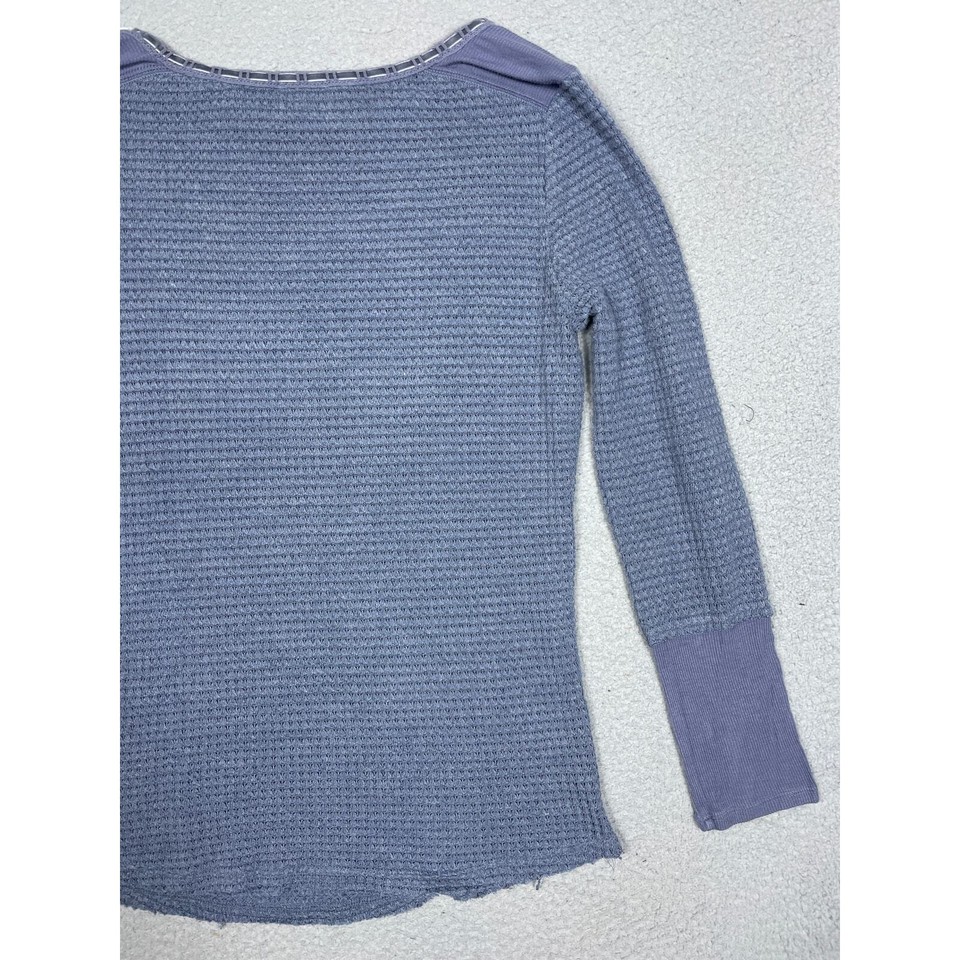 Sundance Womens Size S Blue Everly Waffle Knit Thermal Long Sleeve Tee