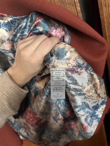 NWT Peruvian Connection Terra Cotta Baby Alpaca Delaney Open Swing Coat XS - Picture 9 of 13