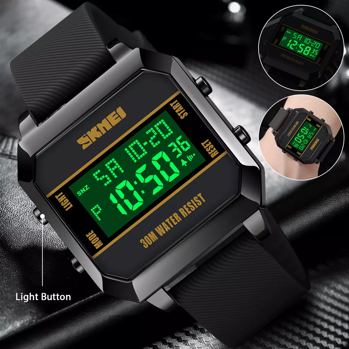 Skmei Men's Digital Sports Watch, Military Waterproof Watches LED Screen Large Face Stopwatch Alarm Wristwatch