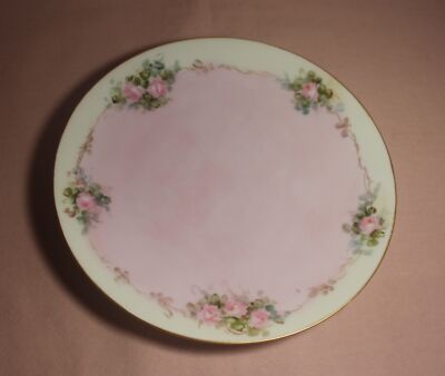 HAND PAINTED THOMAS SERVES PLATE 7 5/8'' FINE PORCELAIN PINK ROSES GREEN BAVARIA