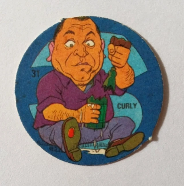 The Three Stooges 1981 Crack Figuritas Larry & Curly Cartoon Disc Set Argentina - Image 4 of 4