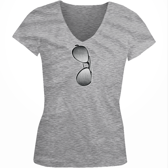 Realistic Aviator Sunglasses Hanging from Neck Funny Juniors Vneck T
