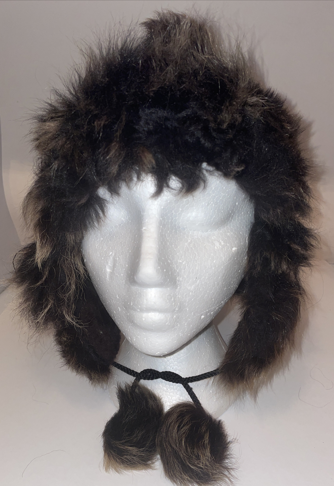 Vintage Brown Faux Fur Hat Pom Pom Puff Ball Ital… - image 1