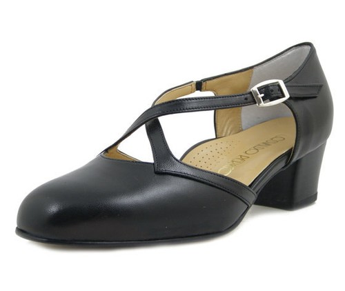 Decolte con cinturino in Pelle Tacco Basso Pianta Larga in Due Colori Nero  e Blu | eBay