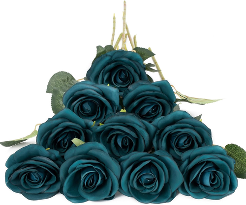 10Pcs Fake Roses Artificial Silk Flowers Faux Rose Flower Long Stems Bouquet for