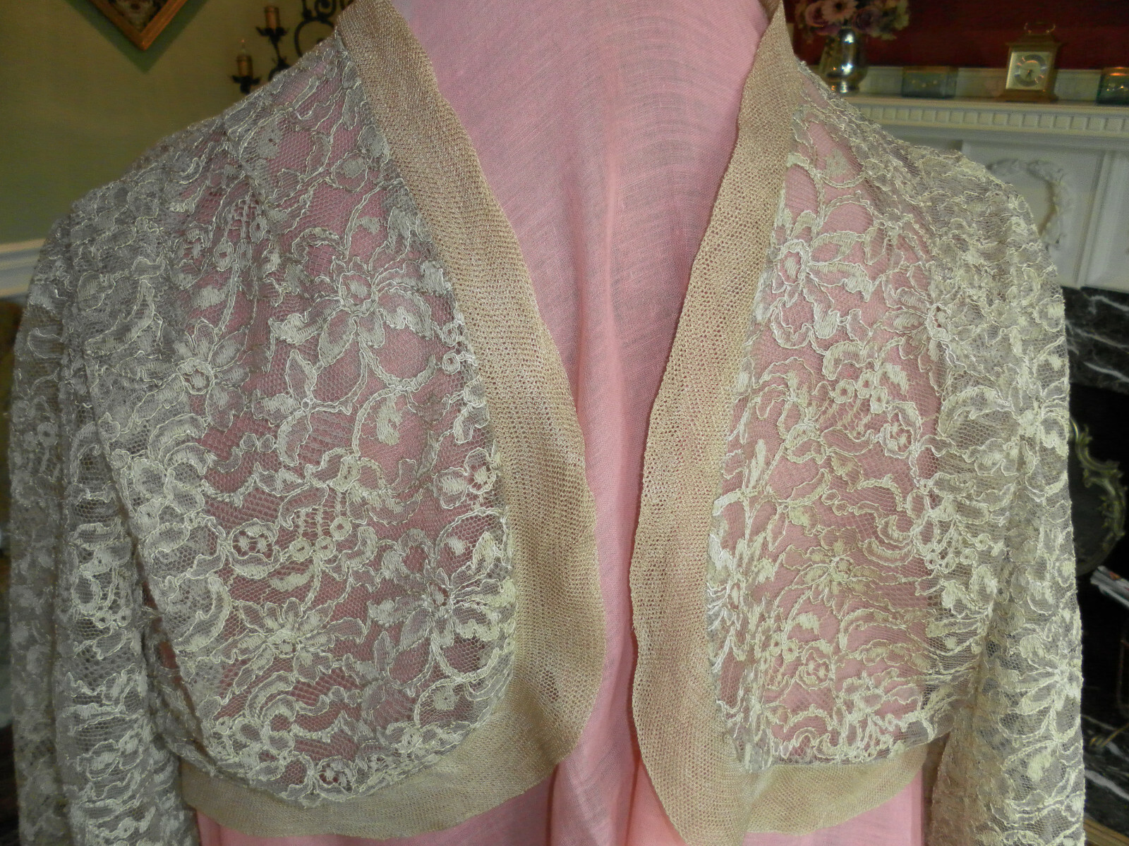 VINTAGE ALCONON LACE BOLO JACKET WITH NET TRIM - image 1