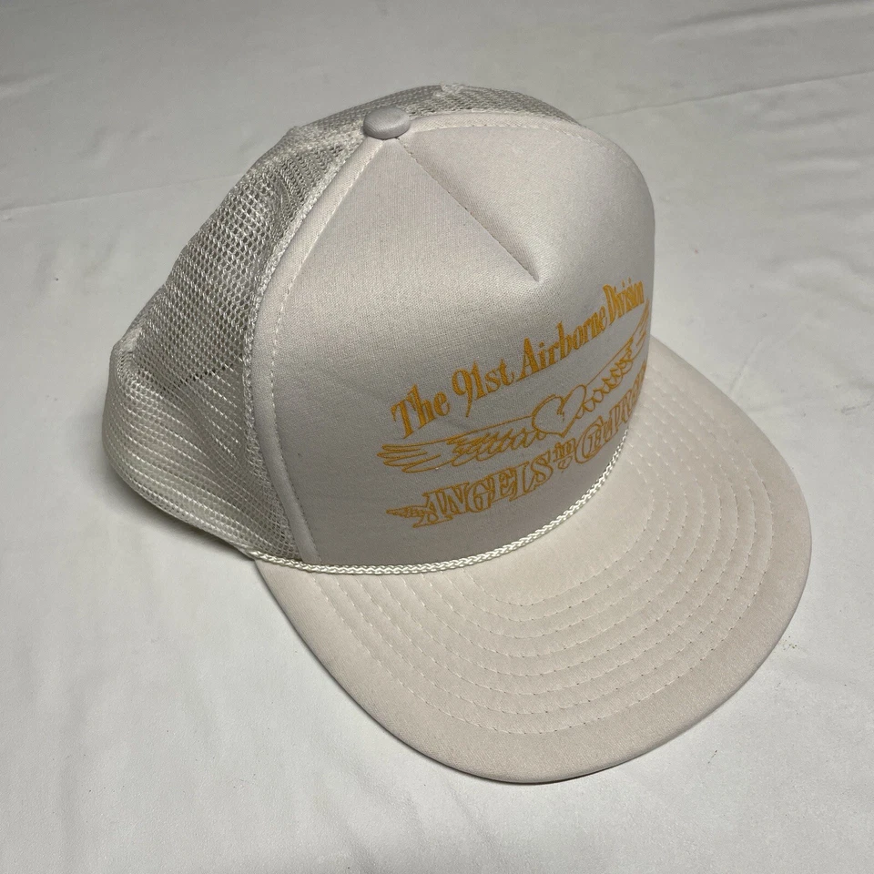 Gorra de camionero vintage años 90 ejército 91ª División Aerotransportada “Ángeles a cargo” blanca Foto 3 de 4