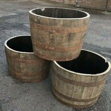 Solid Half oak wine Whisky barrel planters Garden Patio Lawn Tub Flower.