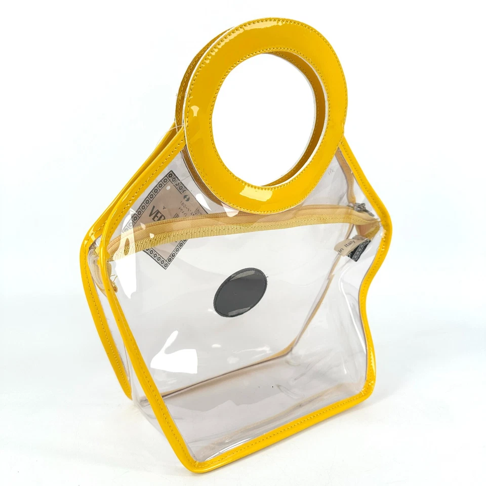 Bolso de Mano Gianni Versace Cabeza de Medusa Vinilo Transparente Amarillo De Colección Años 90 Italia Foto 3 de 4
