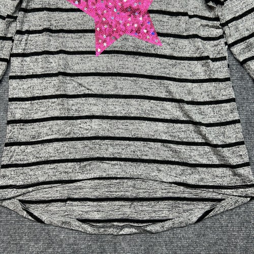 Arizona Jean Co Sweater Girls L 14 Gray Black Striped Sequin Star New - Picture 2 of 9