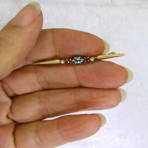 Vintage Topaz Ruby & Diamond 9ct Yellow Gold Brooch - Picture 5 of 7