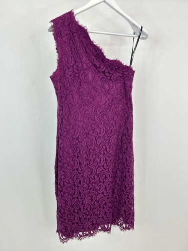 TADASHI SHOJI Lace One Shoulder Party Cocktail Size M/L Magenta Women's Dress - Picture 2 of 4