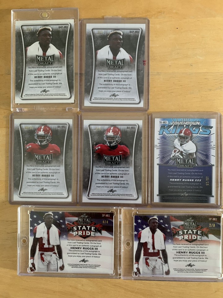 Henry Ruggs 7 Card Rookie Auto Lot. Very Rare Low Numbered Cards