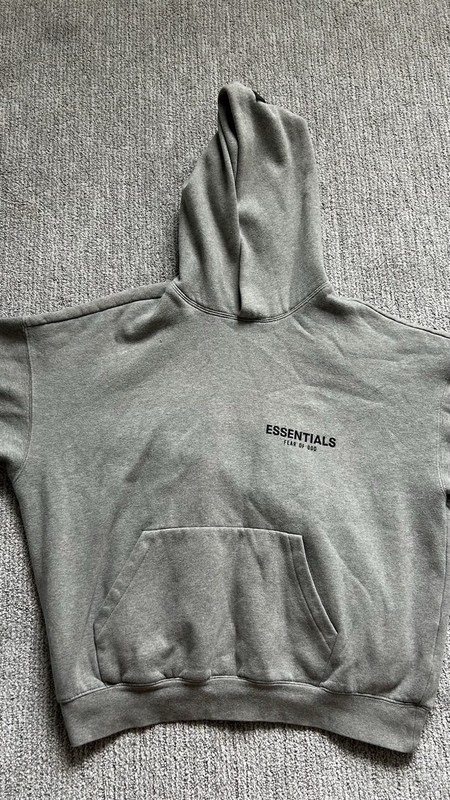 Essentials Fear of God Men's Gray Pullover Fleece Hoodie Logo Pockets S