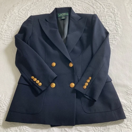 Ralph Lauren Vintage 90s navy blue blazer preppy worsted wool gold buttons 2P - Picture 7 of 12