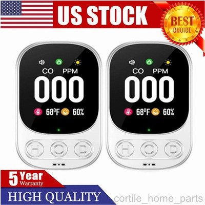 2PC Carbon Monoxide Detector Plug 3-in-1 CO Level Monitor Alarm with Temp Sensor