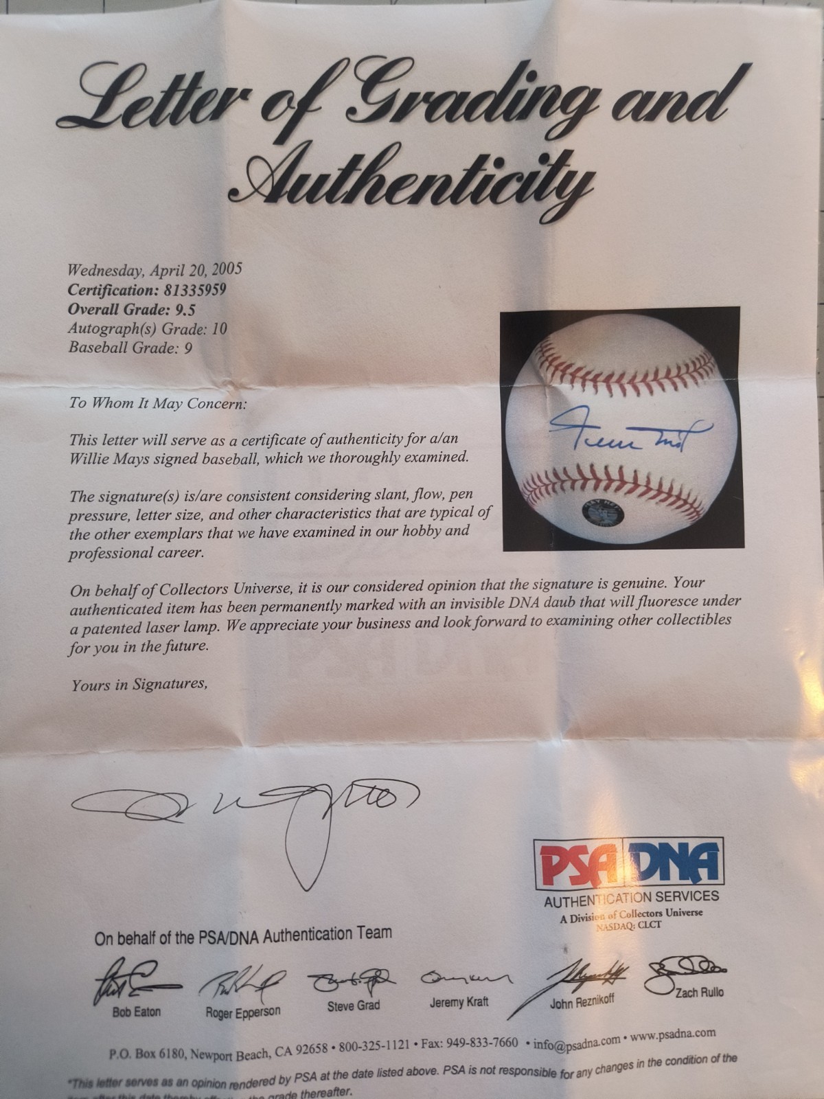 PSA DNA Willie Mays Autographed Baseball SSB - Sweet Spot Mint + 9.5 view 2