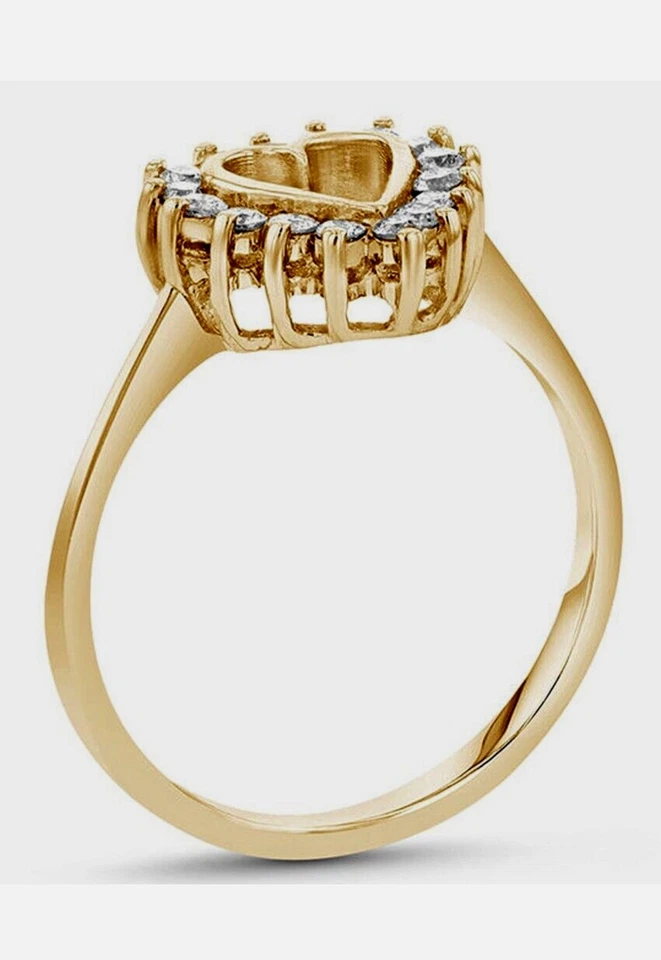 Anillo con racimo de corazón de oro amarillo con sello de diamantes naturales de 10 quilates BIS Foto 3 de 4