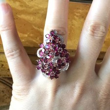 Natural Rhodolite Garnet Sterling Silver Cocktail Ring Size 7