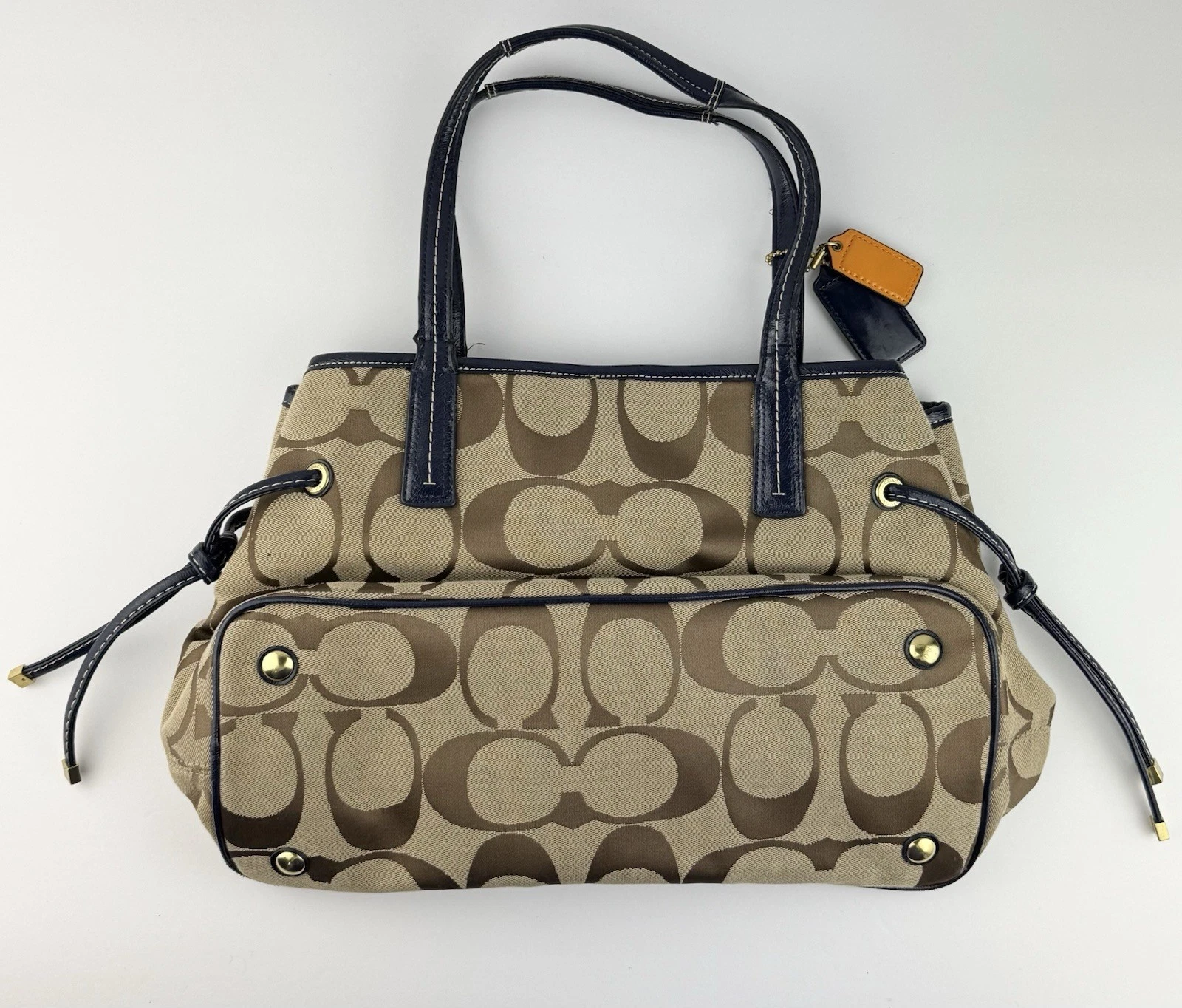 Coach Signature Stripe Carryall ottone cachi mogano F21949