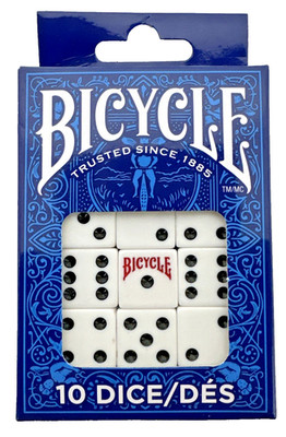Bicycle Dice 10 Die Package Games D6 Six Sided White Black Pips New In Box