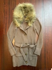 GapKids XXL 14  16 Brown Knit Sweater Faux Fur Hood Belted