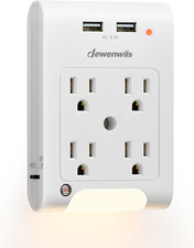 4-Outlet Extender, Wall Outlet Adapter with 2 USB Ports 3.1A Total ,