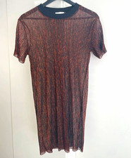 In The Style Black/Copper Metallic Plisse Sheer T-shirt Dress Size 8