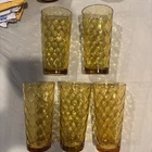 Vintage 1970’s Anchor Hocking Amber Diamond Optic Iced Glasses-set Of 5 16oz