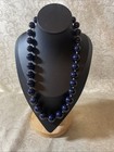 Dark Navy Blue Necklace/Resin Bead W/Lucite Faux Horn Toggle Clasp.  — photo 1