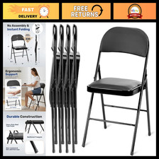 4 Pcs Folding Chairs with Leather Cushioned Seats, Sturdy Metal Frame, Stackable