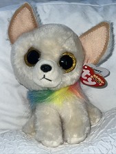     Ty Beanie Boo Chewey Chihuahua Plush 10  Rainbow Collar Dog Puppy