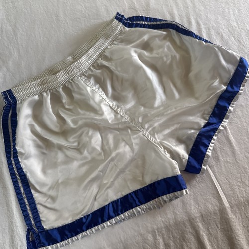 Adidas, Vintage Adidas Spezial Shorts SILKY Nylon RETRO White Blue Size 8 28” Waist