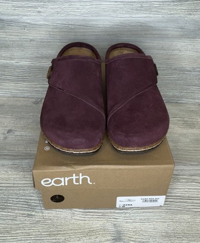 Earth Ezra Women's Mule Clog 7 W Dark Red Burgundy Suede Round Toe Slip On Shoes - Picture 2 of 6