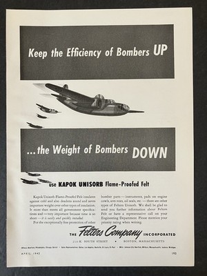 1942 Felters Company Inc. Bombers Planes Boston MA B&W Vintage Print Ad
