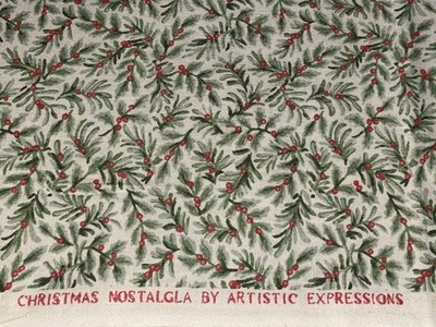By 1/2 Yd Vintage Christmas Nostalgia Artistic Expression Red Green Pine Boughs