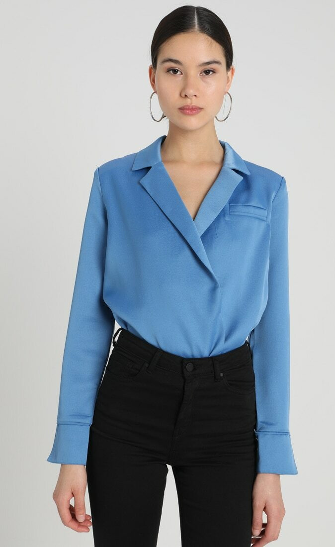 Glamorous Satin Wrap Bodysuit Collar Long Sleeve Size 8 Uk BNWT RRP £44.99 Blue