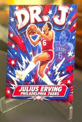 Julius Erving 76ers Caricatures Basketball Art Card ''Dr J''