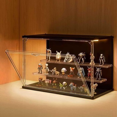 Clear Display Case for Collectibles, 3-Tier Stackable LED Figure 