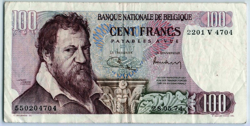1967 Belgium 100 Francs Banknote, P-152 Lambert Lombard, Europe Currency