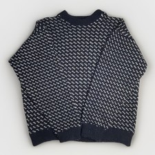 LL Bean Birdseye Fisherman Norway Mens Large Blue Knit Sweater Wool VTG 1960's
