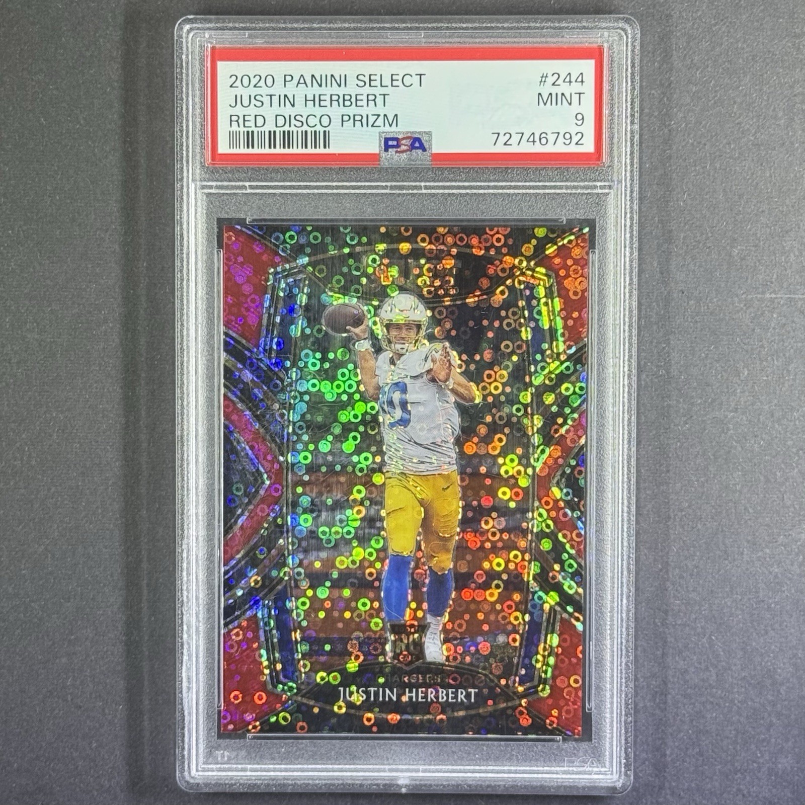 ROOKIE JUSTIN HERBERT 2020 PANINI SELECT #244 RED DISCO PRIZM 🔥SSP /49🔥 PSA 9