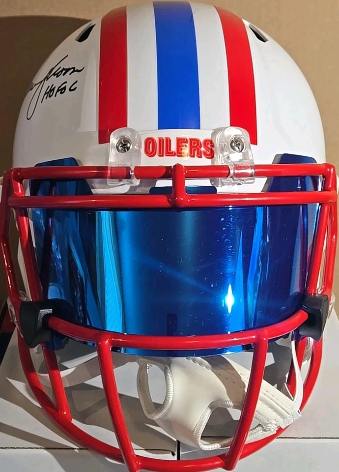 Casco firmado por Warren Moon engrasadores de casco de tamaño completo con inscripción automática HOF 06 NFL HOF Foto 3 de 4