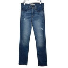Levi's 314 Shaping Straight Medium Wash Stretch Denim Distressed Jeans 27 Casual