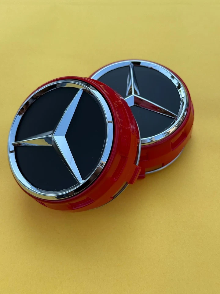 4x Mercedes Benz Center Caps Matte Black/Red outline 2.95Inch/75mm Foto 4 de 4