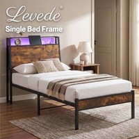 Levede Single Bed Frame Platform Storage Headboard Charging Station LED Lights