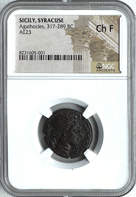 SICILY, SYRACUSE - AGATHOCLES TRIAS - 317-289 BC - NGC CH F - FREE SHIPPING!