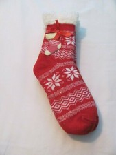 NEW SIZE 5-9 SHOE SIZE WOMEN'S SNOWFLAKE RED  WHITE PLUSH SLIPPER SOCKS